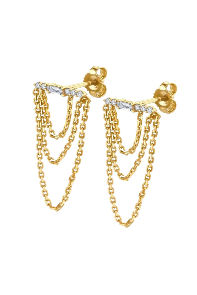 Layered Triple Chain Baguette Earring - Clear