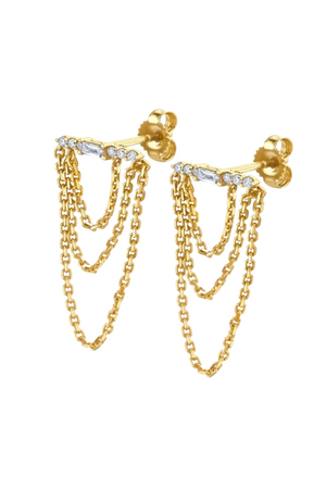 
                
                    Load image into Gallery viewer, Layered Triple Chain Baguette Earring - Clear
                
            