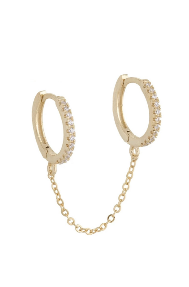 
                
                    Load image into Gallery viewer, Connected Double Hoop Chain Earring
                
            