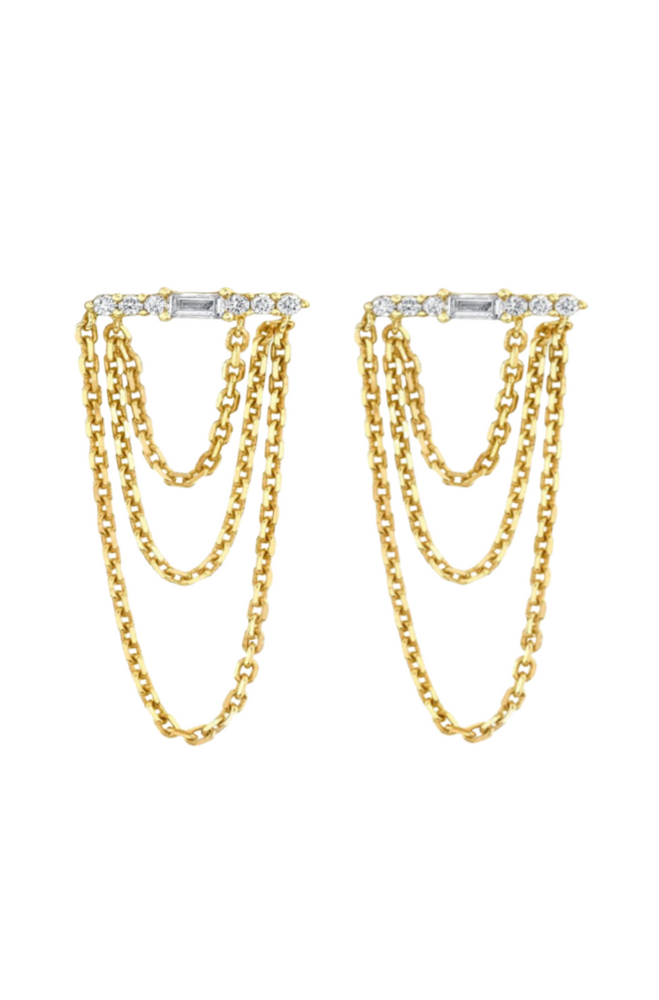 Layered Triple Chain Baguette Earring - Clear