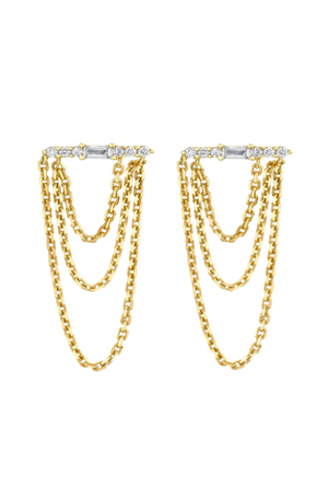 
                
                    Load image into Gallery viewer, Layered Triple Chain Baguette Earring - Clear
                
            