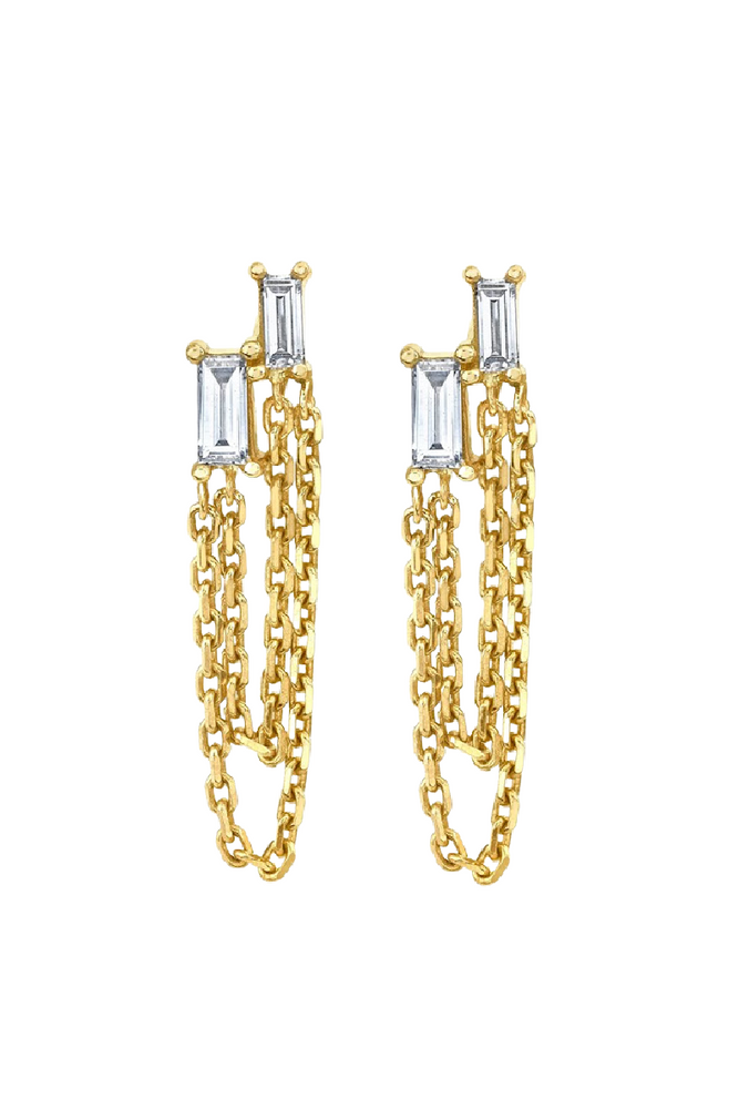Layered Double Chain Baguette Earrings - Clear